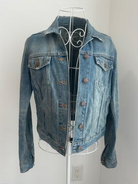 GAP 1969 Icon Flap Medium Wash Denim Jean Jacket Distressed Button Up /Size S